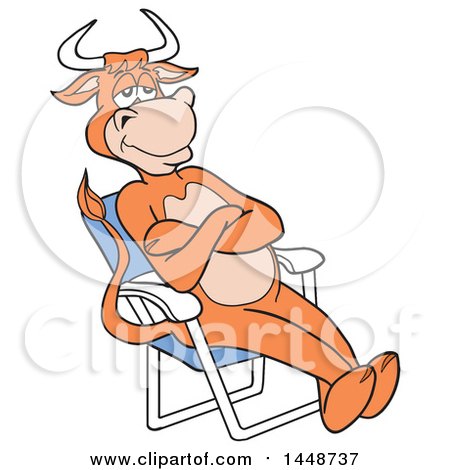 Clipart of a Cartoon Cow Sitting Back in a Lawn Chair - Royalty Free Vector Illustration by LaffToon