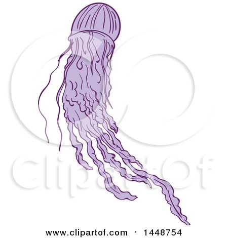 Clipart of a Sketched Drawing Styled Purple Australian Box Jellyfish - Royalty Free Vector Illustration by patrimonio