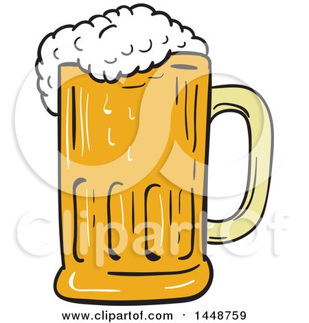 Clipart of a Sketched Drawing Styled Frothy Beer Mug - Royalty Free Vector Illustration by patrimonio