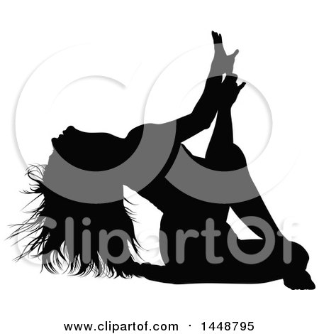 Clipart of a Black Silhouetted Sexy Woman Dancing - Royalty Free Vector Illustration by dero