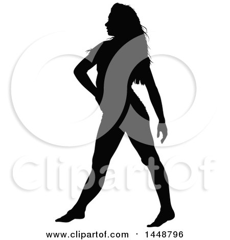Clipart of a Black Silhouetted Woman Dancing - Royalty Free Vector Illustration by dero