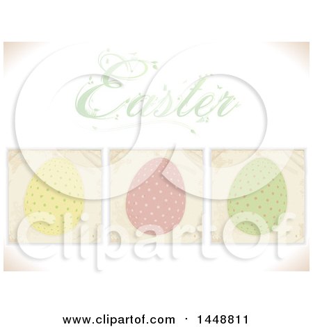 Clipart of Easter Text over Panels of Polka Dot Eggs - Royalty Free Vector Illustration by elaineitalia