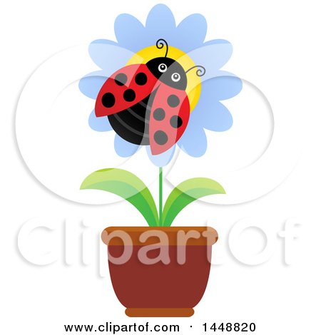 Clipart of a Ladybug on a Potted Flower - Royalty Free Vector Illustration by visekart
