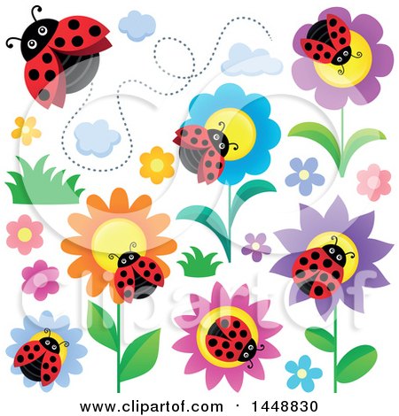 Clipart of Ladybugs and Flowers - Royalty Free Vector Illustration by visekart
