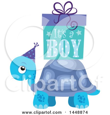 Clipart of a Blue Tortoise Turtle with a Pink Its a Girl Gift Box - Royalty Free Vector Illustration by visekart