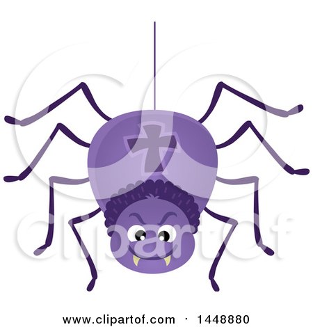 Clipart of a Hanging Purple Spider - Royalty Free Vector Illustration by visekart