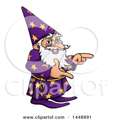 Clipart of a Cartoon Old Wizard Pointing - Royalty Free Vector Illustration by AtStockIllustration