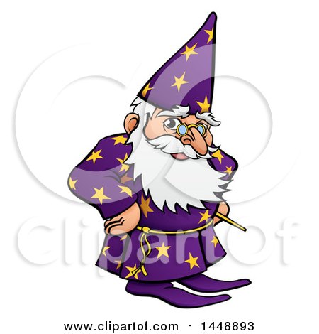 Clipart of a Cartoon Old Wizard with Hands on His Hips - Royalty Free Vector Illustration by AtStockIllustration