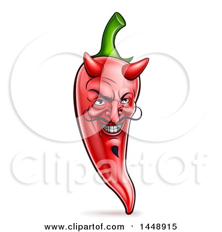 Clipart of a Grinning Devil Red Chile Pepper Mascot Character - Royalty Free Vector Illustration by AtStockIllustration