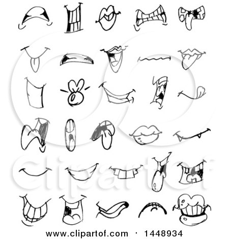 Clipart of Black and White Doodle Sketched Mouths - Royalty Free Vector Illustration by yayayoyo