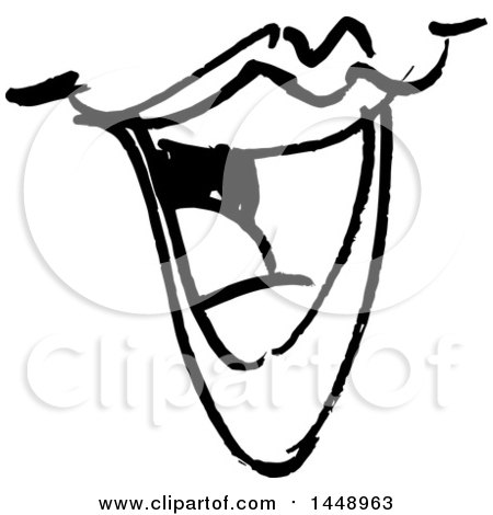 Clipart of a Black and White Doodle Sketched Female Mouth - Royalty Free Vector Illustration by yayayoyo