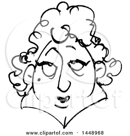 Clipart of a Black and White Doodle Sketched Female Face - Royalty Free Vector Illustration by yayayoyo