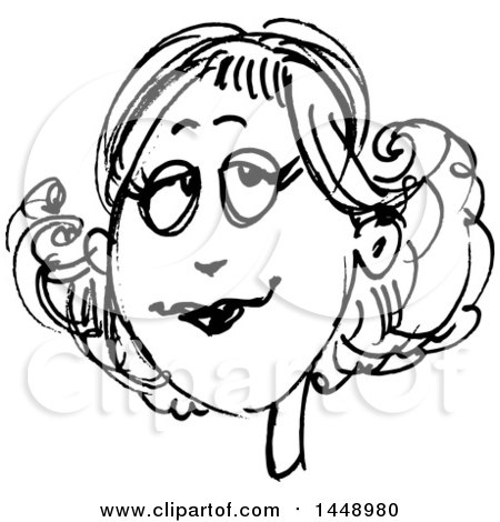 Clipart of a Black and White Doodle Sketched Female Face - Royalty Free Vector Illustration by yayayoyo