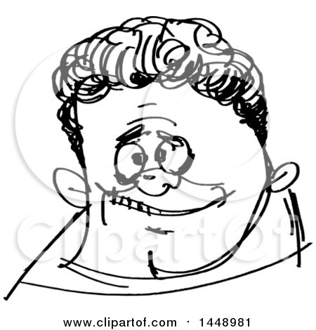 Clipart of a Black and White Doodle Sketched Male Face - Royalty Free Vector Illustration by yayayoyo