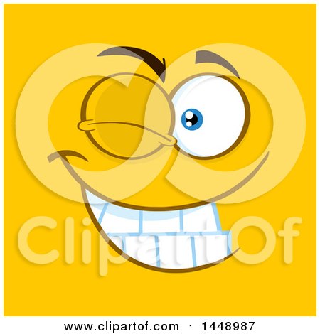 Clipart of a Winking Face on Yellow - Royalty Free Vector Illustration by Hit Toon