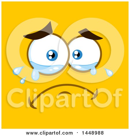 Clipart of a Crying Face on Yellow - Royalty Free Vector Illustration by Hit Toon