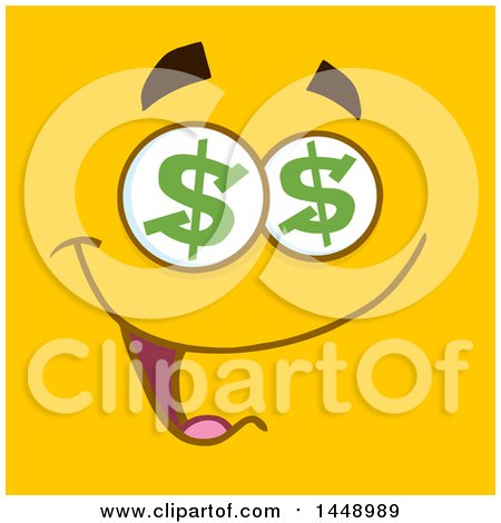 Clipart of a Greedy Face with Dollar Eyes on Yellow - Royalty Free Vector Illustration by Hit Toon