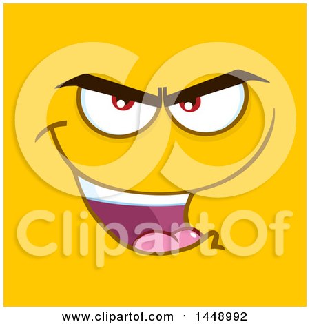 Clipart of a Grinning Evil Face on Yellow - Royalty Free Vector Illustration by Hit Toon