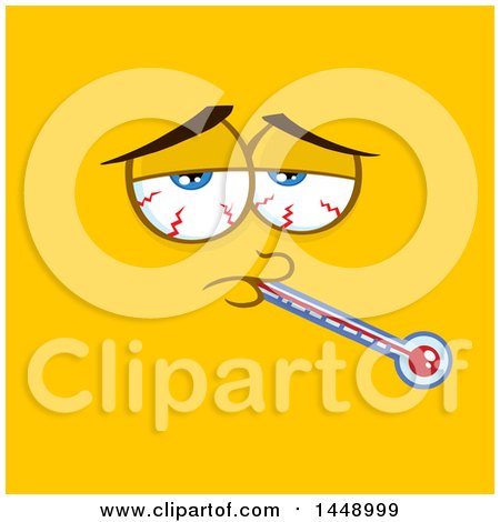 Clipart of a Sick Face with a Thermometer on Yellow - Royalty Free Vector Illustration by Hit Toon