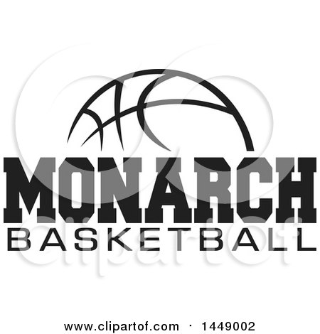 Clipart of a Black and White Ball with Monarch Basketball Text - Royalty Free Vector Illustration by Johnny Sajem