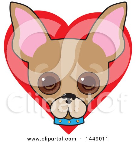 Clipart Graphic of a Cute Chihuahua Dog Face over a Red Love Heart - Royalty Free Vector Illustration by Maria Bell