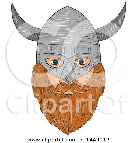 Clipart Graphic of a Drawing Sketched Styled Viking Head with a Helmet - Royalty Free Vector Illustration by patrimonio