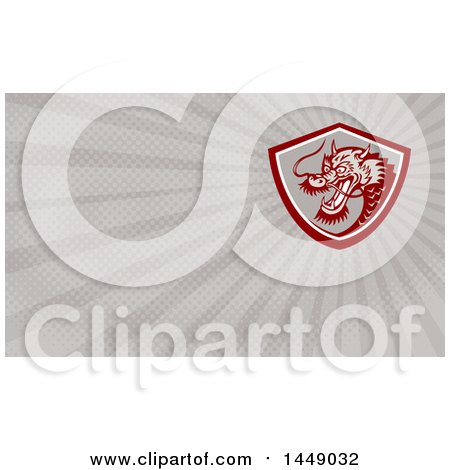 Clipart of a Chinese Dragon in a Shield and Rays Background or Business Card Design - Royalty Free Illustration by patrimonio