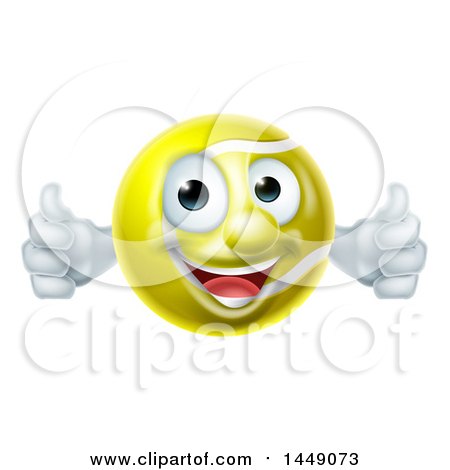 Clipart Graphic of a Cartoon Happy Tennis Ball Mascot Character Giving Two Thumbs up - Royalty Free Vector Illustration by AtStockIllustration