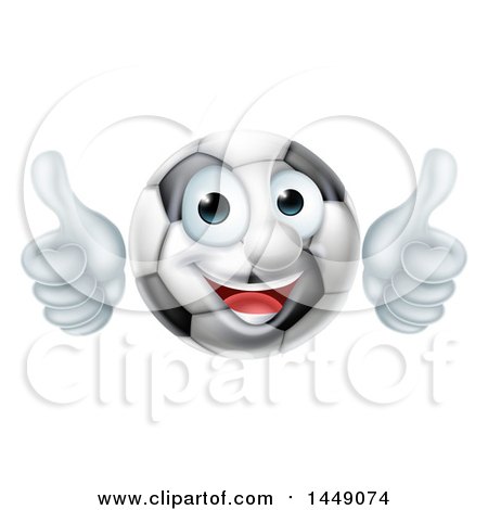 Clipart Graphic of a Cartoon Happy Soccer Ball Mascot Character Giving Two Thumbs up - Royalty Free Vector Illustration by AtStockIllustration