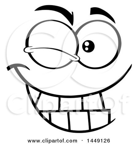 Clipart Graphic of a Black and White Winking Face - Royalty Free Vector Illustration by Hit Toon