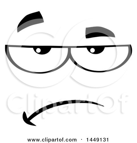 Clipart Graphic of a Black and White Bored Face - Royalty Free Vector Illustration by Hit Toon