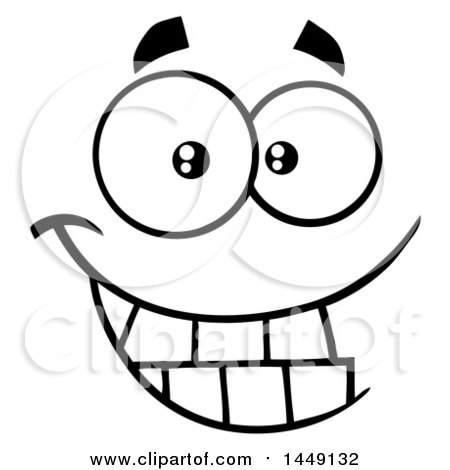 Clipart Graphic of a Black and White Happy Grinning Face - Royalty Free Vector Illustration by Hit Toon