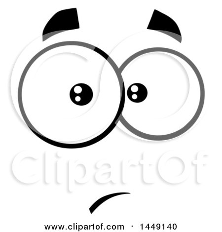 Clipart Graphic of a Black and White Worried Face - Royalty Free Vector Illustration by Hit Toon