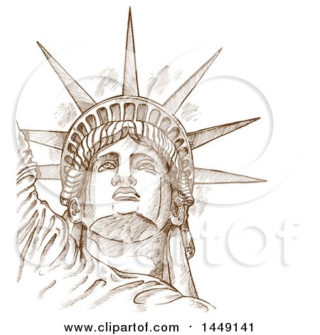Clipart Graphic of a Brown Sketched or Engraved Statue of Liberty Face - Royalty Free Vector Illustration by Domenico Condello
