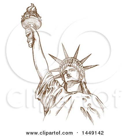Clipart Graphic of a Brown Sketched or Engraved Statue of Liberty - Royalty Free Vector Illustration by Domenico Condello