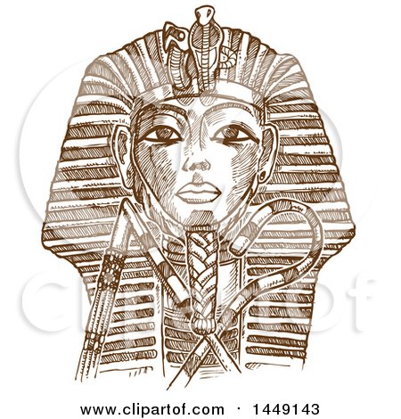 Clipart Graphic of a Brown Sketched or Engraved Tutankhamon Mask - Royalty Free Vector Illustration by Domenico Condello