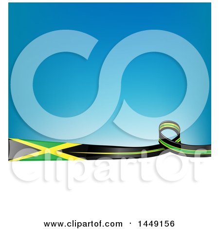 Clipart Graphic of a Green Yellow and Black Jamaican Ribbon Flag Border Between White and Blue - Royalty Free Vector Illustration by Domenico Condello