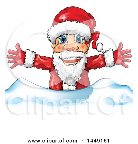 Clipart Graphic of a Happy Christmas Santa Claus Behind Snow - Royalty Free Vector Illustration by Domenico Condello