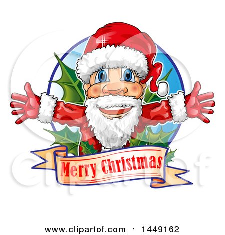 Clipart Graphic of a Happy Christmas Santa Claus over a Greeting with Holly - Royalty Free Vector Illustration by Domenico Condello