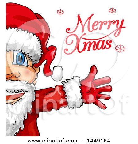 Clipart Graphic of a Partial Happy Christmas Santa Claus with Merry Xmas Text - Royalty Free Vector Illustration by Domenico Condello