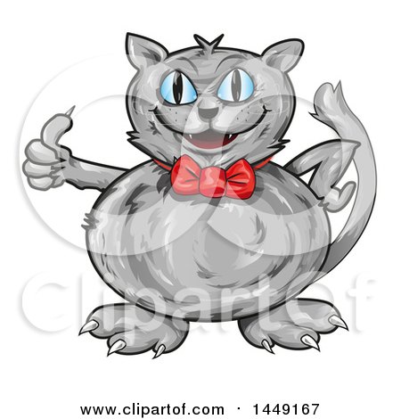 Clipart Graphic of a Cartoon Chubby Gray Cat Giving a Thumb up - Royalty Free Vector Illustration by Domenico Condello