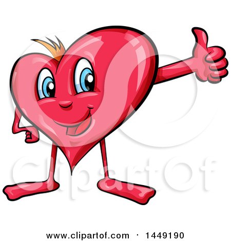 Clipart Graphic of a Cartoon Happy Heart Mascot Holding up a Thumb - Royalty Free Vector Illustration by Domenico Condello