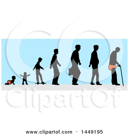 Clipart Graphic of the Evolution from Baby to Old Man, over Blue - Royalty Free Vector Illustration by Domenico Condello
