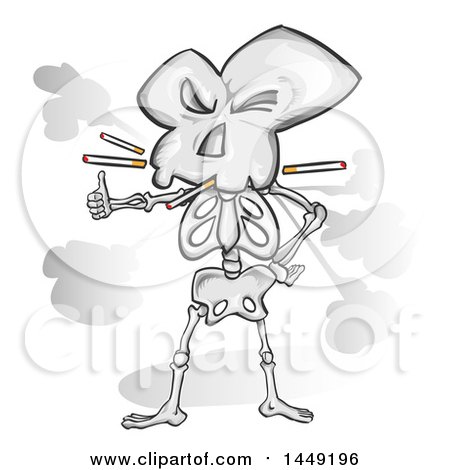 Clipart Graphic of a Cartoon Smoker Skeleton Holding a Thumb up - Royalty Free Vector Illustration by Domenico Condello