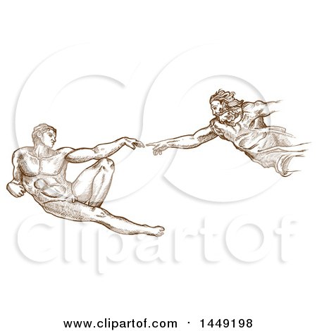 Clipart Graphic of a Brown Sketched Scene of the Creation of Adam - Royalty Free Vector Illustration by Domenico Condello