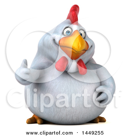 Clipart Graphic of a 3d Chubby White Chicken Giving a Tumb Up, on a White Background - Royalty Free Illustration by Julos