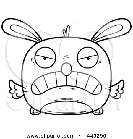 Clipart Graphic of a Cartoon Black and White Lineart Mad Easter Bunny Chick Character Mascot - Royalty Free Vector Illustration by Cory Thoman
