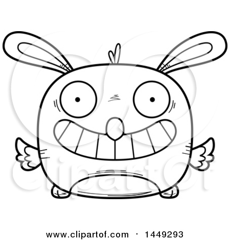 Clipart Graphic of a Cartoon Black and White Lineart Grinning Easter Bunny Chick Character Mascot - Royalty Free Vector Illustration by Cory Thoman
