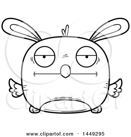 Clipart Graphic of a Cartoon Black and White Lineart Bored Easter Bunny Chick Character Mascot - Royalty Free Vector Illustration by Cory Thoman