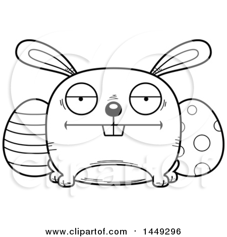 Clipart Graphic of a Cartoon Black And White Lineart Bored Easter Bunny Character Mascot - Royalty Free Vector Illustration by Cory Thoman